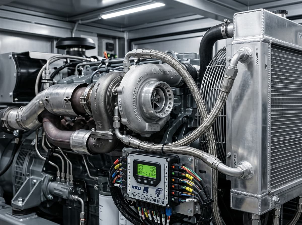 Industrial Diesel Generator Engine Compartment and Sensor Cluster Inspection